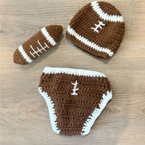 Handmade Brown and White Crochet Football Baby Costume Set